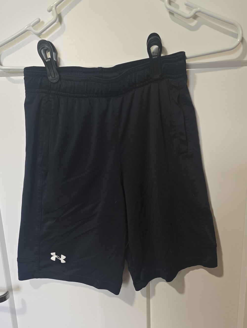Under Armour Black Athletic Shorts with White Logo - Kids